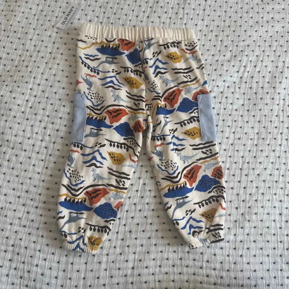 NWT Old Navy Sweatsuit 2 Piece Set Outfit Pocket Dinosaur Print Boy 12-18 Months